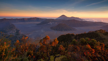 Mount Bromo volcano during sunset