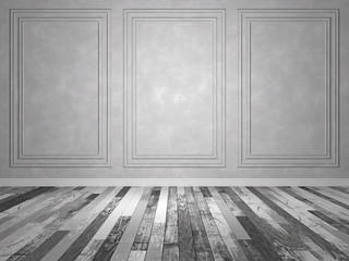 Empty abstract room with old wood floor. 3D Render