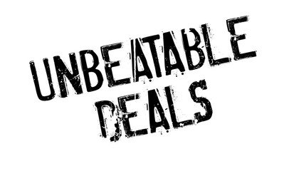 Unbeatable Deals rubber stamp. Grunge design with dust scratches. Effects can be easily removed for a clean, crisp look. Color is easily changed.