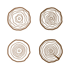 Tree rings icons, concept of saw cut tree trunk