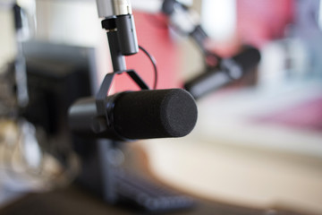 Fototapeta na wymiar Microphone in studio for radio broadcasting