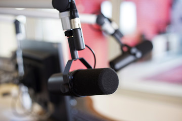Fototapeta premium Microphone in studio for radio broadcasting