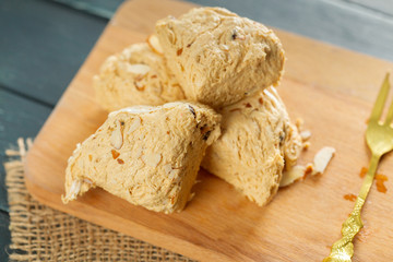 traditional eastern desserts on wooden background