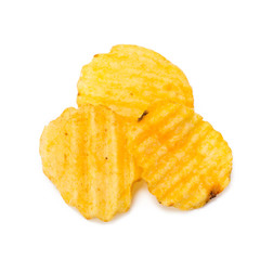 yellow potato chips isolated on white