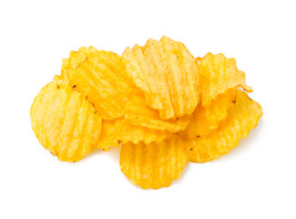 yellow potato chips isolated on white