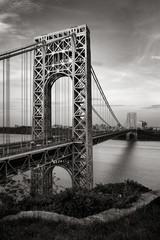 George Washington Bridge and Hudson River at dusk in Black & White. Fort Lee, New Jersey and Upper Manhattan, New York City. © Francois Roux