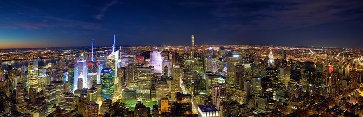 Fototapeta na wymiar Aerial view panorama of Manhattan New York City at night