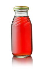 Front view of small glass juice bottle