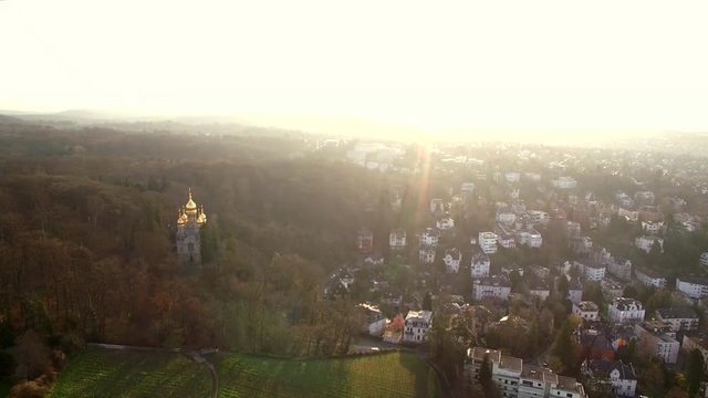 Wiesbaden and its orthodox church at sunrise.