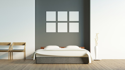 Modern loft bedroom with blank poster / 3d render image