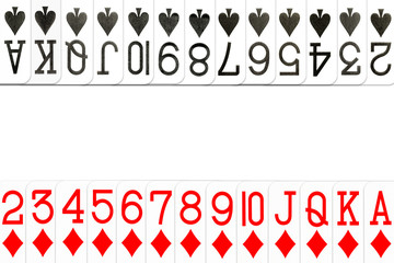 poker cards clubs and diamonds in row