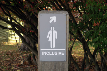 Gender neutral restroom sign that says, INCLUSIVE