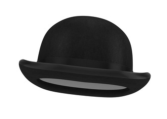 Stylish Black bowler hat on a white background - 3d render