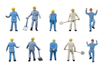 Miniature people worker construction concept on white background