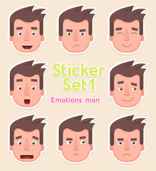 Sticker A young man emotions - joy, sadness, hurt, shock, joy, inspiration