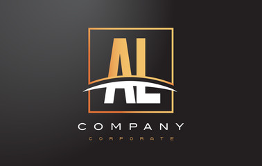 AL A L Golden Letter Logo Design with Gold Square and Swoosh.