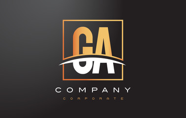 GA G A Golden Letter Logo Design with Gold Square and Swoosh. - obrazy, fototapety, plakaty