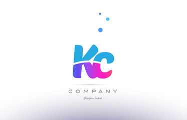 kc k c  pink blue white modern alphabet letter logo icon template