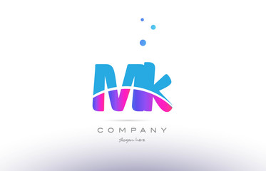 mk m k  pink blue white modern alphabet letter logo icon template