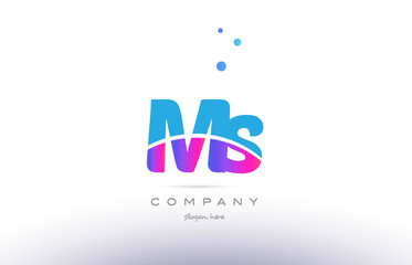 ms m s  pink blue white modern alphabet letter logo icon template