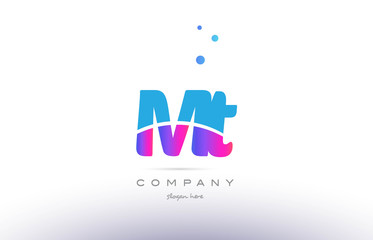 mt m t  pink blue white modern alphabet letter logo icon template