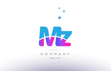 mz m z  pink blue white modern alphabet letter logo icon template