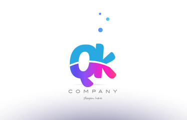 qk q k  pink blue white modern alphabet letter logo icon template