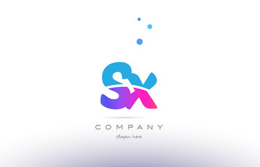 sx s x  pink blue white modern alphabet letter logo icon template