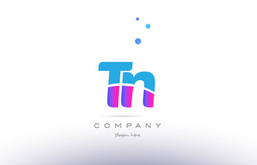 tn t n  pink blue white modern alphabet letter logo icon template