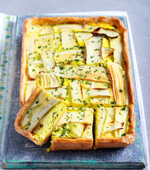 Vegetarian tart with cheese and spinach and zucchini