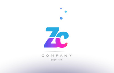 zc z c  pink blue white modern alphabet letter logo icon template