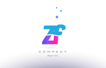 zf z f  pink blue white modern alphabet letter logo icon template