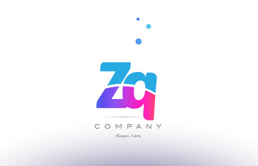 zq z q  pink blue white modern alphabet letter logo icon template