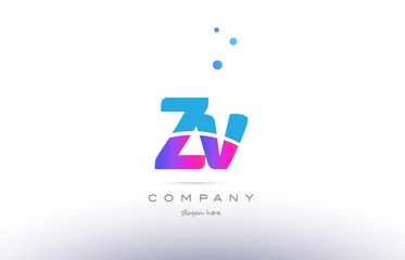 zv z v  pink blue white modern alphabet letter logo icon template