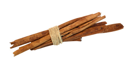 Tied cinnamon sticks, isolated on white background, clipping path included