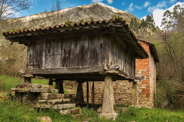 Fototapeta na wymiar Horreo asturiano. Asturian barn. Popular architecture in Riocaliente. Asturias. Spain.