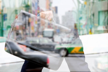 Business concept, Multiple exposure image of businessman
