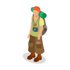 Tourist in a traveler's outfit with a backpack