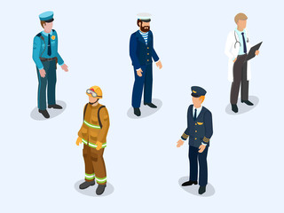Pilot, sailor, doctor, firefighter and policeman in uniform