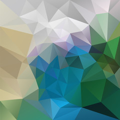 vector abstract irregular polygon background with a triangle pattern in peacock colors - green, blue, gray, beige, violet