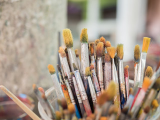 Closeup Dirty Paint Brushes