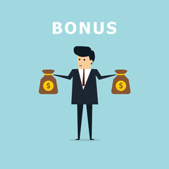 Businessman with mobile money bag bonus concept Business concept, vector illustrator