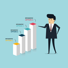 Businessman with points to chart concept Business concept, vector illustrator