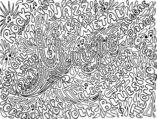 Music Sketchy Notebook Doodles. Hand-Drawn Illustration.