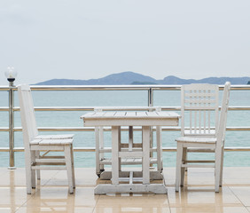 Table in a restaurant by the sea