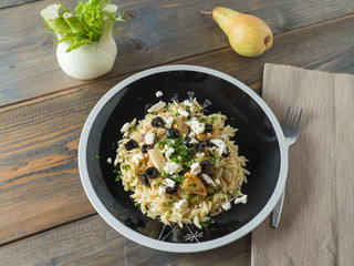 Delicious pasta noodles with fennel and pear