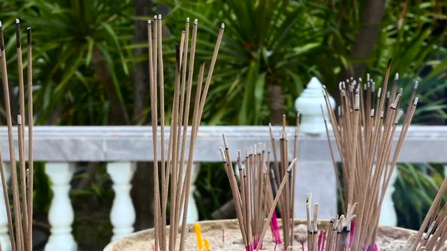 incense smoke near thai temple