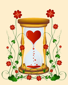 Sandglass to Valentine's Day with a flower pattern