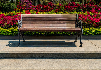 Wood bench on concrete floor