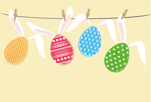 Easter red eggs with a pattern. Greeting card for the holiday. Free space for text